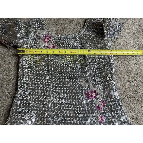 Vintage 60’s 70s Silver Sequin Mermaid Gown Dress Metallic Floral Glam Hollywood - Picture 10 of 12